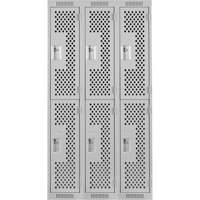 Clean Line Lockers, 2 -tier, Bank of 3, 36" x 15" x 72", Steel, Grey, Rivet (Assembled), Perforated Kelford