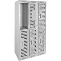 Clean Line Lockers, 2 -tier, Bank of 3, 36" x 15" x 72", Steel, Grey, Rivet (Assembled), Perforated Kelford