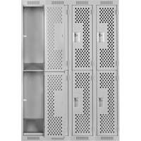 Clean Line Lockers, 2 -tier, Bank of 4, 48" x 15" x 72", Steel, Grey, Rivet (Assembled), Perforated Kelford