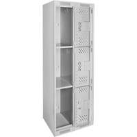 Clean Line Lockers, 3 -tier, Bank of 2, 24" x 12" x 72", Steel, Grey, Rivet (Assembled), Perforated Kelford