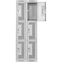 Clean Line Lockers, 3 -tier, Bank of 2, 24" x 12" x 72", Steel, Grey, Rivet (Assembled), Perforated Kelford