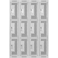 Casiers Clean Line, 3 niveaux, Bloc de 4, 48" x 12" x 72", Acier, Gris, Rivet (assembl&eacute;), Perfor&eacute; Kelford