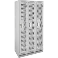 Clean Line Lockers, Bank of 3, 36" x 15" x 76", Steel, Grey, Rivet (Assembled), Perforated Kelford