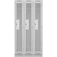 Clean Line Lockers, Bank of 3, 36" x 15" x 76", Steel, Grey, Rivet (Assembled), Perforated Kelford