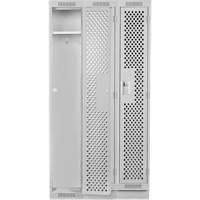 Clean Line Lockers, Bank of 3, 36" x 15" x 76", Steel, Grey, Rivet (Assembled), Perforated Kelford
