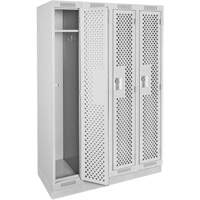 Clean Line Lockers, Bank of 4, 48" x 15" x 76", Steel, Grey, Rivet (Assembled), Perforated Kelford