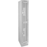 Clean Line Lockers, 2 -tier, 12" x 18" x 76", Steel, Grey, Rivet (Assembled), Perforated Kelford