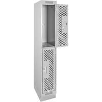 Clean Line Lockers, 2 -tier, 12" x 18" x 76", Steel, Grey, Rivet (Assembled), Perforated Kelford