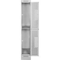 Clean Line Lockers, 2 -tier, 12" x 18" x 76", Steel, Grey, Rivet (Assembled), Perforated Kelford
