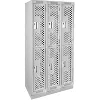 Clean Line Lockers, 2 -tier, Bank of 3, 36" x 15" x 76", Steel, Grey, Rivet (Assembled), Perforated Kelford