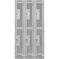 Clean Line Lockers, 2 -tier, Bank of 3, 36" x 15" x 76", Steel, Grey, Rivet (Assembled), Perforated Kelford