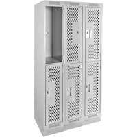 Clean Line Lockers, 2 -tier, Bank of 3, 36" x 15" x 76", Steel, Grey, Rivet (Assembled), Perforated Kelford