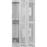 Clean Line Lockers, 2 -tier, Bank of 3, 36" x 15" x 76", Steel, Grey, Rivet (Assembled), Perforated Kelford