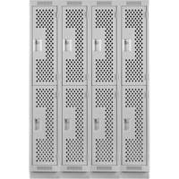 Clean Line Lockers, 2 -tier, Bank of 4, 48" x 15" x 76", Steel, Grey, Rivet (Assembled), Perforated Kelford
