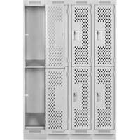 Clean Line Lockers, 2 -tier, Bank of 4, 48" x 15" x 76", Steel, Grey, Rivet (Assembled), Perforated Kelford