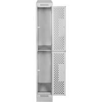 Clean Line Lockers, 2 -tier, 12" x 12" x 82", Steel, Grey, Rivet (Assembled), Perforated Kelford