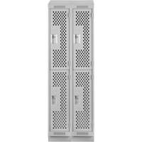 Clean Line Lockers, 2 -tier, Bank of 2, 24" x 18" x 82", Steel, Grey, Rivet (Assembled), Perforated Kelford
