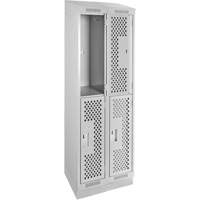 Clean Line Lockers, 2 -tier, Bank of 2, 24" x 18" x 82", Steel, Grey, Rivet (Assembled), Perforated Kelford