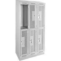 Clean Line Lockers, 2 -tier, Bank of 3, 36" x 15" x 82", Steel, Grey, Rivet (Assembled), Perforated Kelford