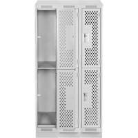 Clean Line Lockers, 2 -tier, Bank of 3, 36" x 15" x 82", Steel, Grey, Rivet (Assembled), Perforated Kelford