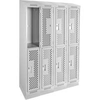 Clean Line Lockers, 2 -tier, Bank of 4, 48" x 15" x 82", Steel, Grey, Rivet (Assembled), Perforated Kelford