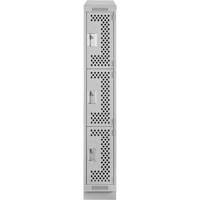 Clean Line Lockers, 3 -tier, 12" x 15" x 82", Steel, Grey, Rivet (Assembled), Perforated Kelford