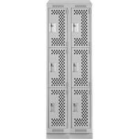 Clean Line Lockers, 3 -tier, Bank of 2, 24" x 15" x 82", Steel, Grey, Rivet (Assembled), Perforated Kelford
