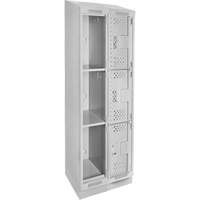 Clean Line Lockers, 3 -tier, Bank of 2, 24" x 15" x 82", Steel, Grey, Rivet (Assembled), Perforated Kelford