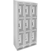 Clean Line Lockers, 3 -tier, Bank of 3, 36" x 15" x 82", Steel, Grey, Rivet (Assembled), Perforated Kelford