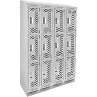 Clean Line Lockers, 3 -tier, Bank of 4, 48" x 15" x 82", Steel, Grey, Rivet (Assembled), Perforated Kelford
