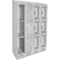 Clean Line Lockers, 3 -tier, Bank of 4, 48" x 15" x 82", Steel, Grey, Rivet (Assembled), Perforated Kelford
