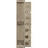 Clean Line Lockers, 2 -tier, 12" x 15" x 72", Steel, Beige, Rivet (Assembled), Perforated Kelford