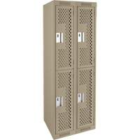 Clean Line Lockers, 2 -tier, Bank of 2, 24" x 15" x 72", Steel, Beige, Rivet (Assembled), Perforated Kelford