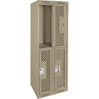 Clean Line Lockers, 2 -tier, Bank of 2, 24" x 15" x 72", Steel, Beige, Rivet (Assembled), Perforated Kelford