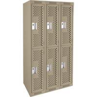 Clean Line Lockers, 2 -tier, Bank of 3, 36" x 15" x 72", Steel, Beige, Rivet (Assembled), Perforated Kelford