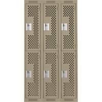 Clean Line Lockers, 2 -tier, Bank of 3, 36" x 15" x 72", Steel, Beige, Rivet (Assembled), Perforated Kelford