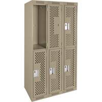 Clean Line Lockers, 2 -tier, Bank of 3, 36" x 15" x 72", Steel, Beige, Rivet (Assembled), Perforated Kelford