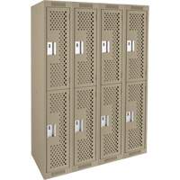 Clean Line Lockers, 2 -tier, Bank of 4, 48" x 15" x 72", Steel, Beige, Rivet (Assembled), Perforated Kelford
