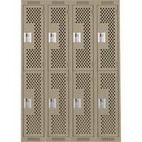 Clean Line Lockers, 2 -tier, Bank of 4, 48" x 15" x 72", Steel, Beige, Rivet (Assembled), Perforated Kelford