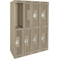 Clean Line Lockers, 2 -tier, Bank of 4, 48" x 15" x 72", Steel, Beige, Rivet (Assembled), Perforated Kelford