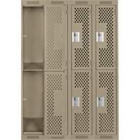 Clean Line Lockers, 2 -tier, Bank of 4, 48" x 15" x 72", Steel, Beige, Rivet (Assembled), Perforated Kelford