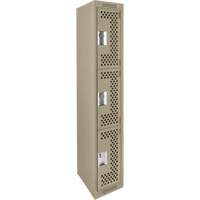 Clean Line Lockers, 3 -tier, 12" x 12" x 72", Steel, Beige, Rivet (Assembled), Perforated Kelford