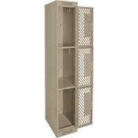 Clean Line Lockers, 3 -tier, 12" x 12" x 72", Steel, Beige, Rivet (Assembled), Perforated Kelford