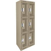 Clean Line Lockers, 3 -tier, Bank of 2, 24" x 12" x 72", Steel, Beige, Rivet (Assembled), Perforated Kelford