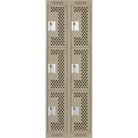 Clean Line Lockers, 3 -tier, Bank of 2, 24" x 12" x 72", Steel, Beige, Rivet (Assembled), Perforated Kelford
