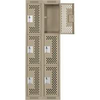 Clean Line Lockers, 3 -tier, Bank of 2, 24" x 12" x 72", Steel, Beige, Rivet (Assembled), Perforated Kelford