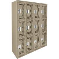 Clean Line Lockers, 3 -tier, Bank of 4, 48" x 12" x 72", Steel, Beige, Rivet (Assembled), Perforated Kelford