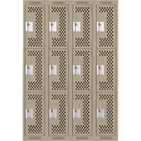 Clean Line Lockers, 3 -tier, Bank of 4, 48" x 12" x 72", Steel, Beige, Rivet (Assembled), Perforated Kelford