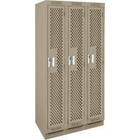 Clean Line Lockers, Bank of 3, 36" x 15" x 76", Steel, Beige, Rivet (Assembled), Perforated Kelford