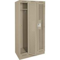 Clean Line Lockers, Bank of 3, 36" x 15" x 76", Steel, Beige, Rivet (Assembled), Perforated Kelford